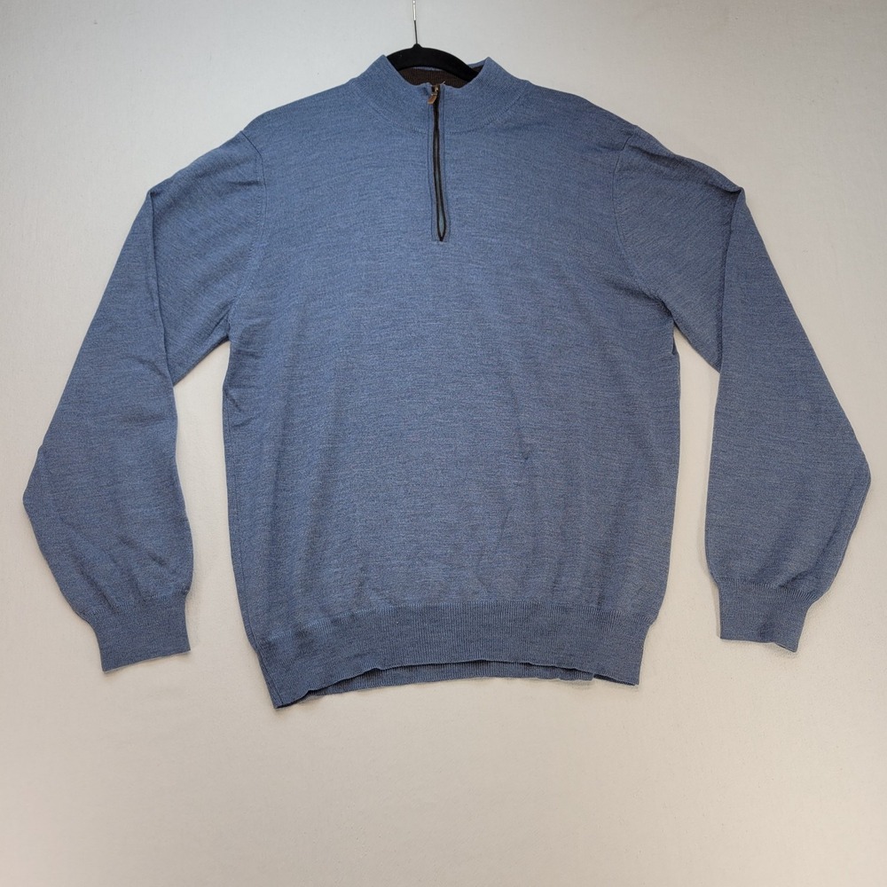 Saks Fifth Avenue Sweater Mens Large Blue 1/4 Zip Extra Fine Merino Wool Silk